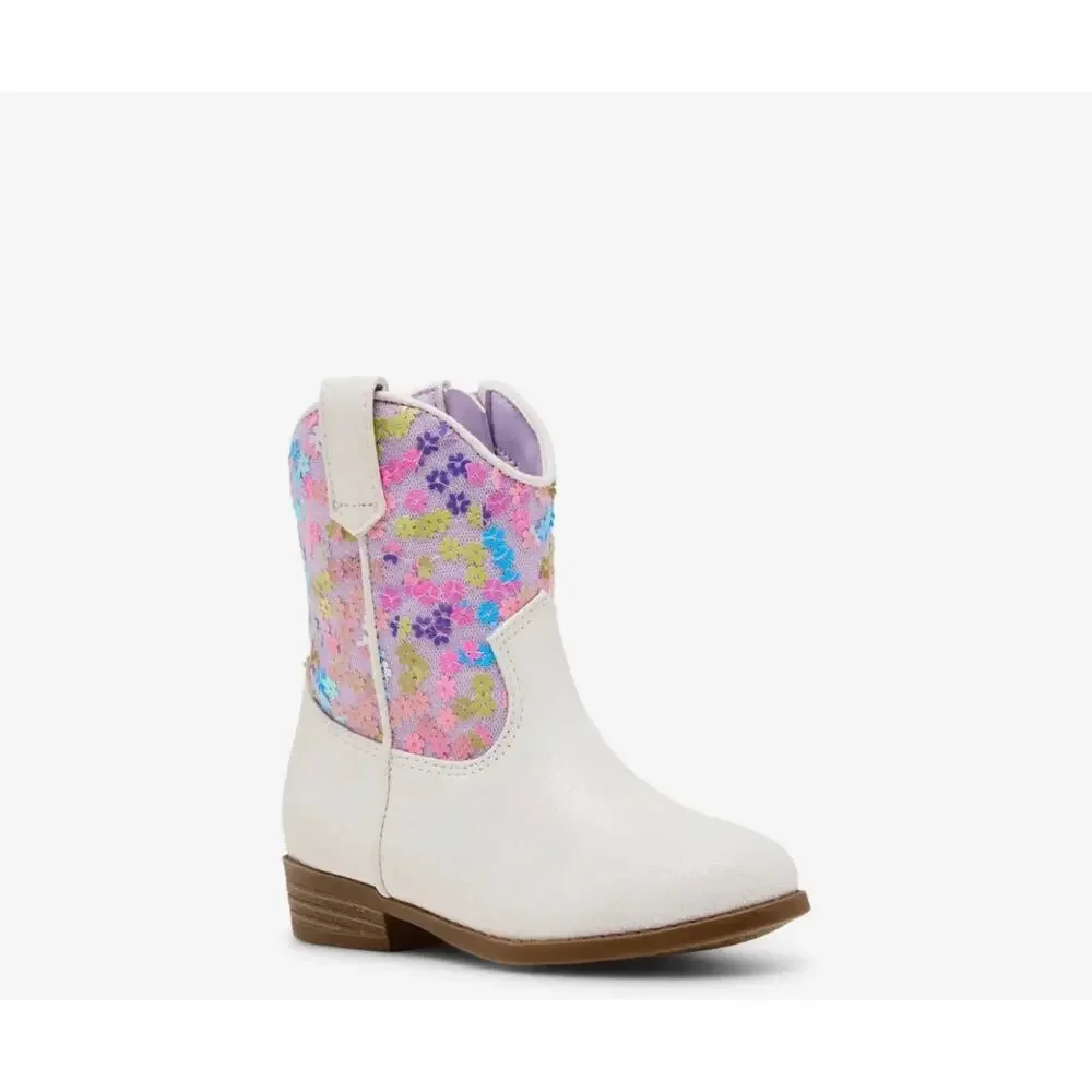 New Steve Madden Peek Floral Girly Coquette White Cow Girl Western Boot Size 5M